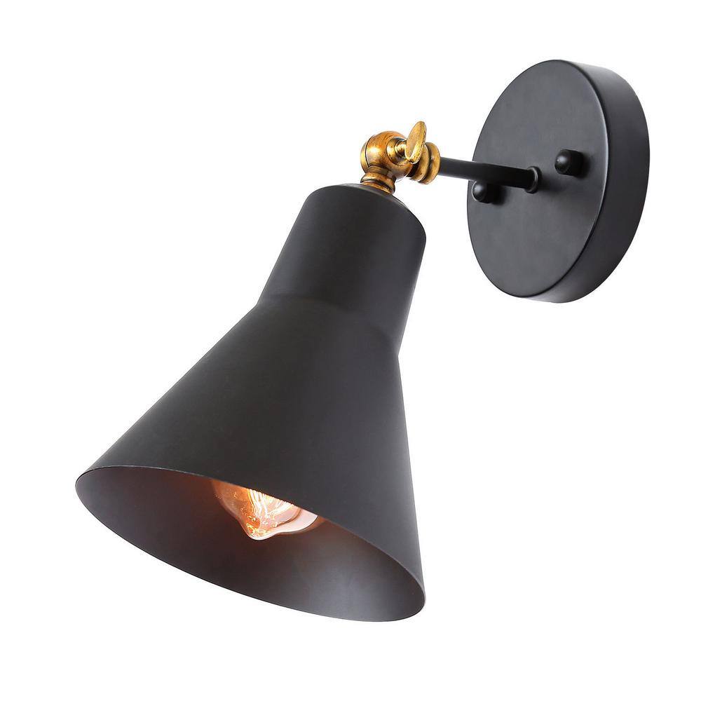 LNC 1-Light Wall Sconce Adjustable Modern Wall Sconce with Black Shade and Vintage Brass Accents