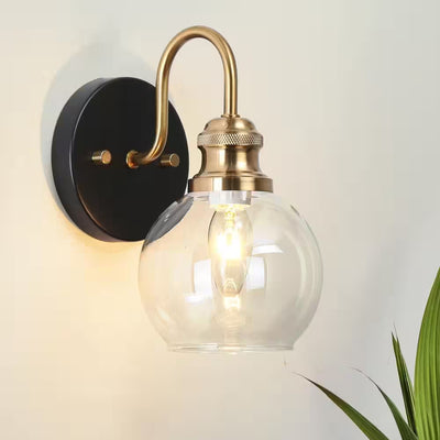 Zevni 5 in. Modern Farmhouse Wall Sconce Lighting, 1-Light Brass Gold Bathroom Vanity Light, Globe Clear Glass Wall Light