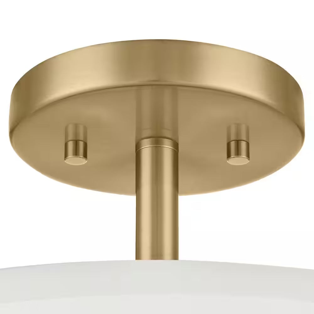 Home Decorators Collection Brookley 14 in. 2-Light Brushed Gold Semi-Flush Mount with White Fabric Shade