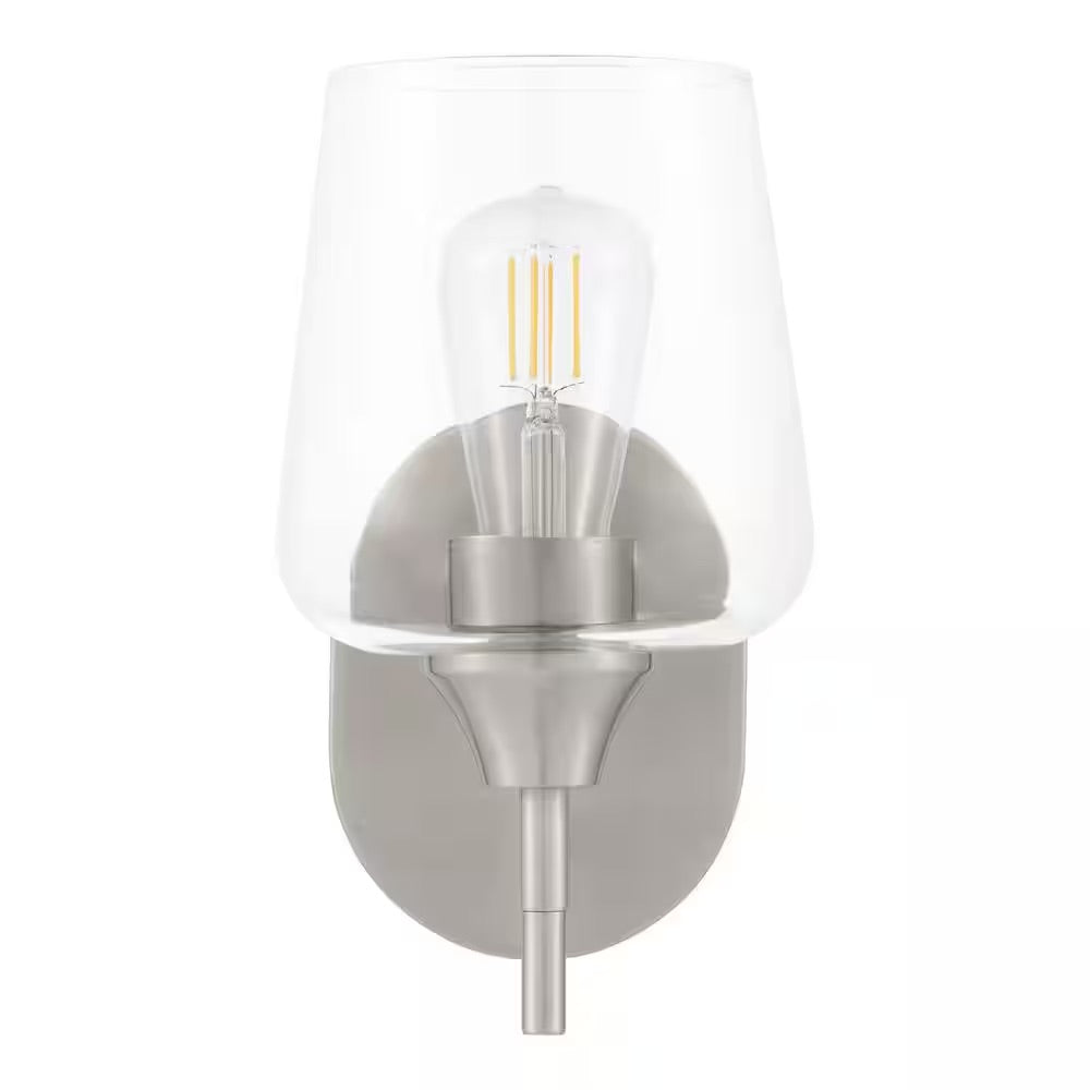 Hampton Bay Pavlen 5.5 in. 1-Light Brushed Nickel Sconce with Clear Glass Shade