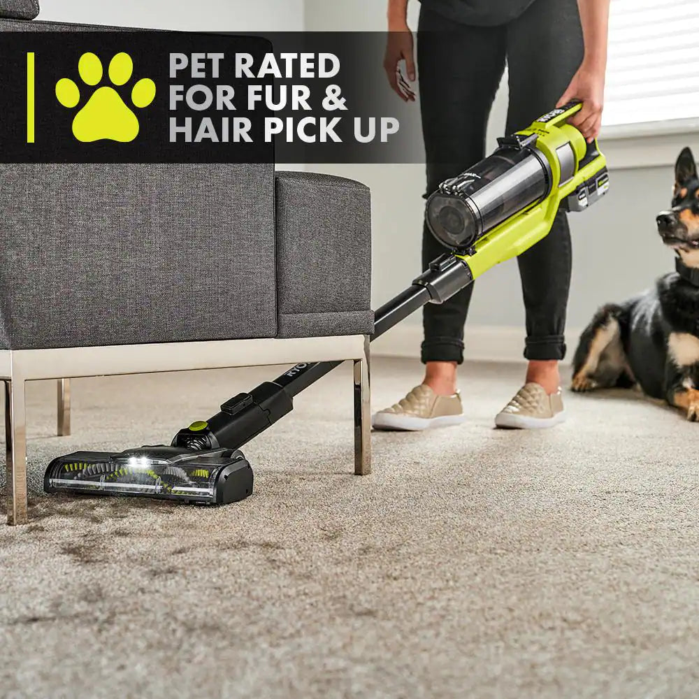 RYOBI ONE+ HP 18V Brushless Cordless Pet Stick Vacuum Cleaner Kit with 4.0 Ah HIGH PERFORMANCE Battery and Charger