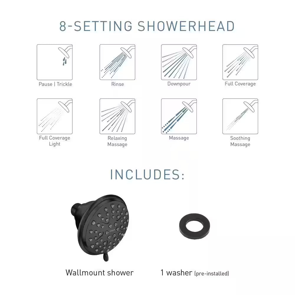 MOEN Attune 8-Spray Patterns 4 in. Single Wall Mount Fixed Shower Head in Matte Black