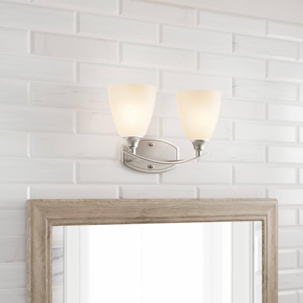 Home Decorators Collection Stansbury Collection 2-Light Brushed Nickel Bathroom Vanity Light with Glass Shades