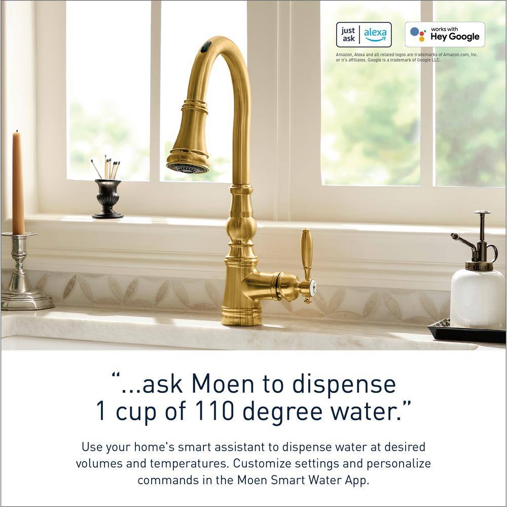 MOEN Weymouth Single-Handle Smart Touchless Pull Down Sprayer Kitchen Faucet with Voice Control and Power Boost in Bronze