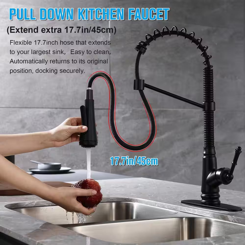 ELLO&ALLO Single-Handle Pull-Down Sprayer Kitchen Faucet with 4-Modes in Matte Black