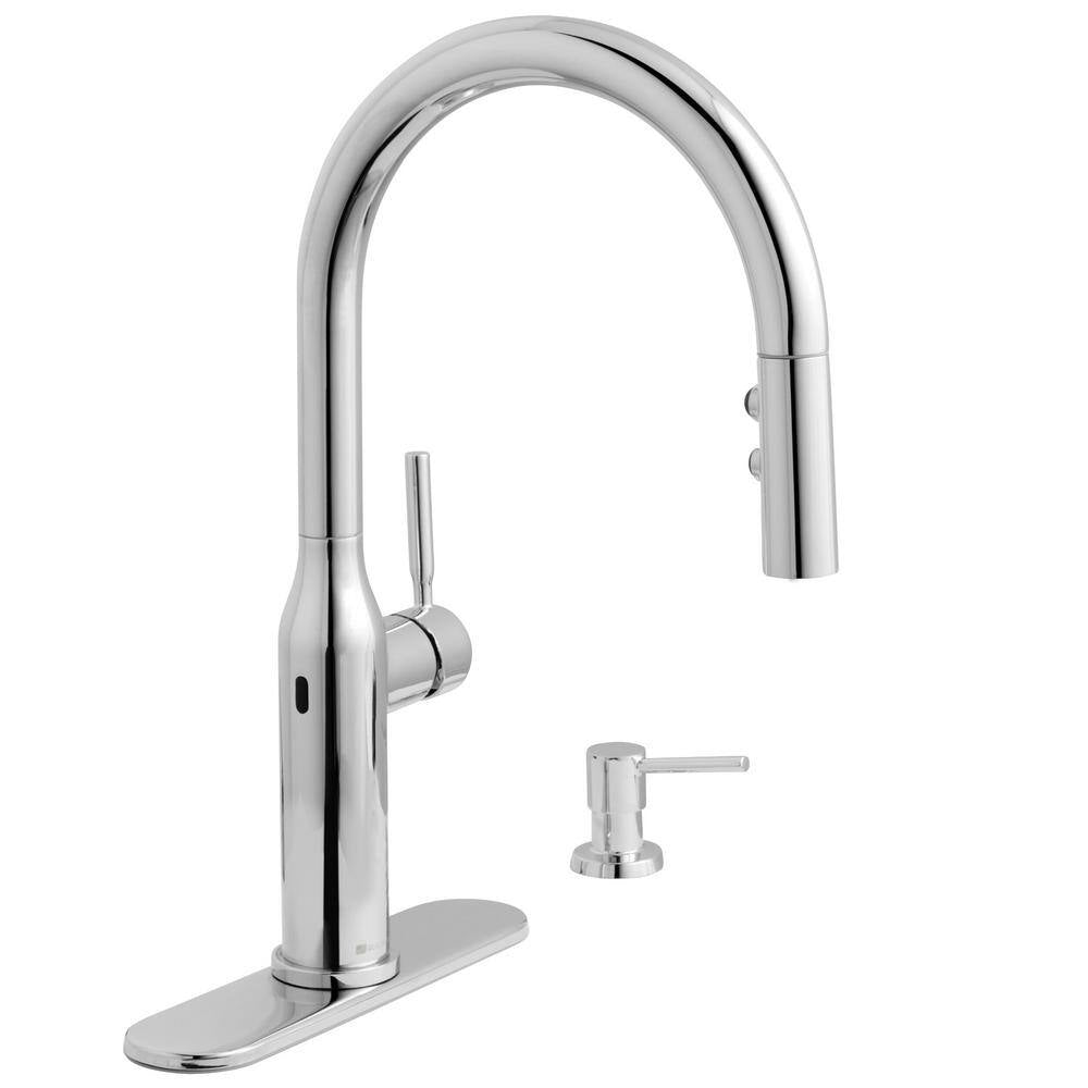Glacier Bay Upson Single-Handle Touchless Pull-Down Sprayer Kitchen Faucet with Soap Dispenser in Polished Chrome