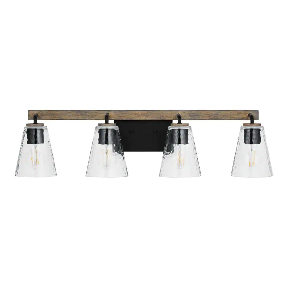 Home Decorators Collection Westbrook 30.5 in. 4-Light Weathered Oak Rustic Farmhouse Bathroom Vanity Light with Matte Black Accents