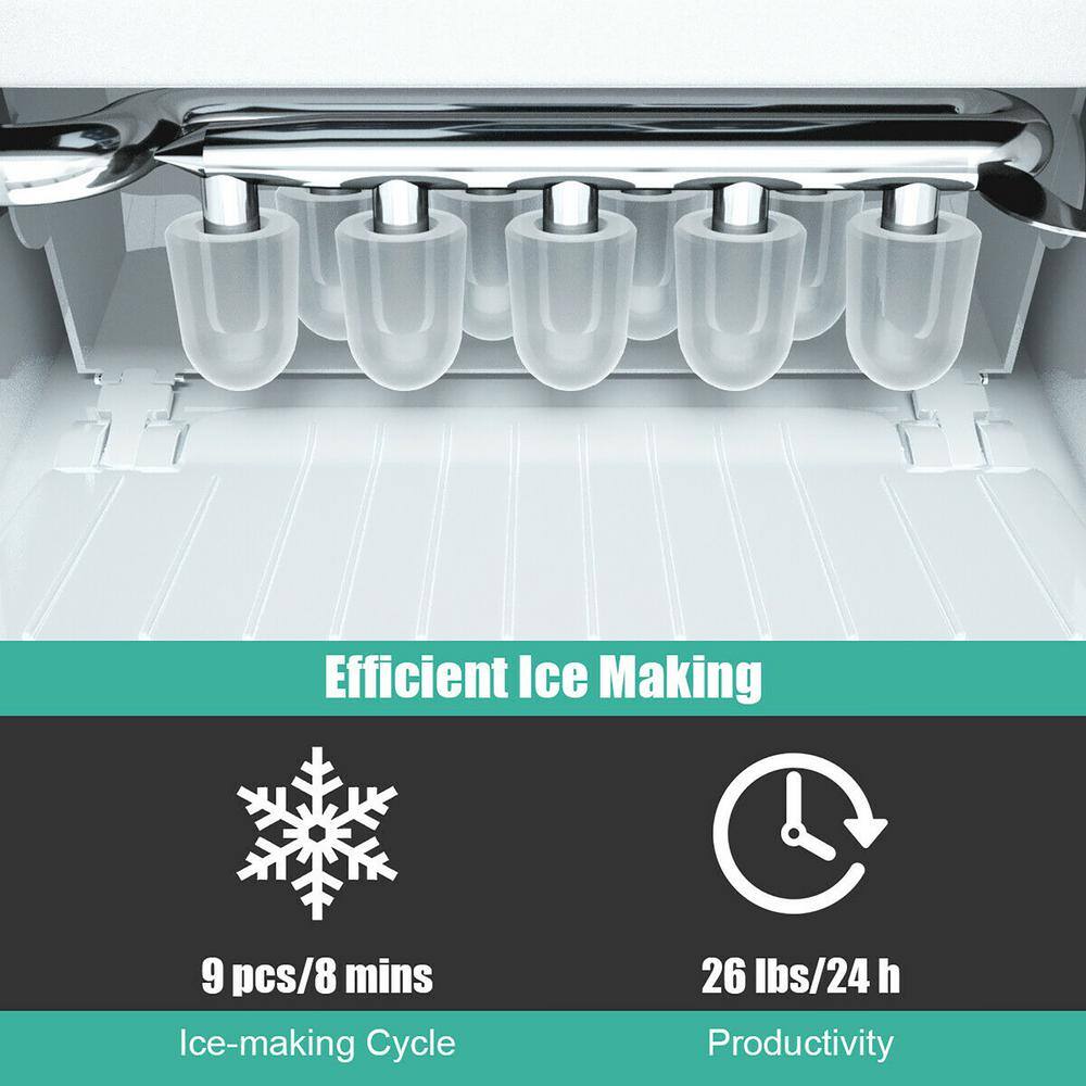 Costway 9 in. W 26 lbs./24-Hour Countertop Portable Ice Maker Self-cleaning wit-Hour Scoop in Green