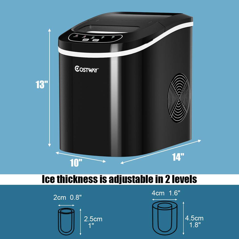 Costway 14 in. 26 lbs. Portable Compact Electric Ice Maker Machine Mini Cube in Black