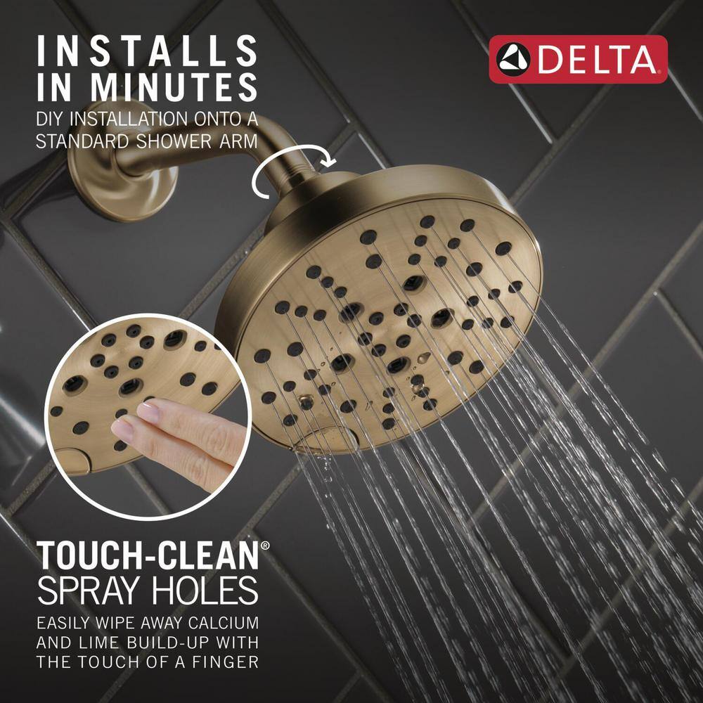 Delta Pivotal 5-Spray Patterns 1.75 GPM 6 in. Wall Mount Fixed Shower Head with H2Okinetic in Lumicoat Champagne Bronze