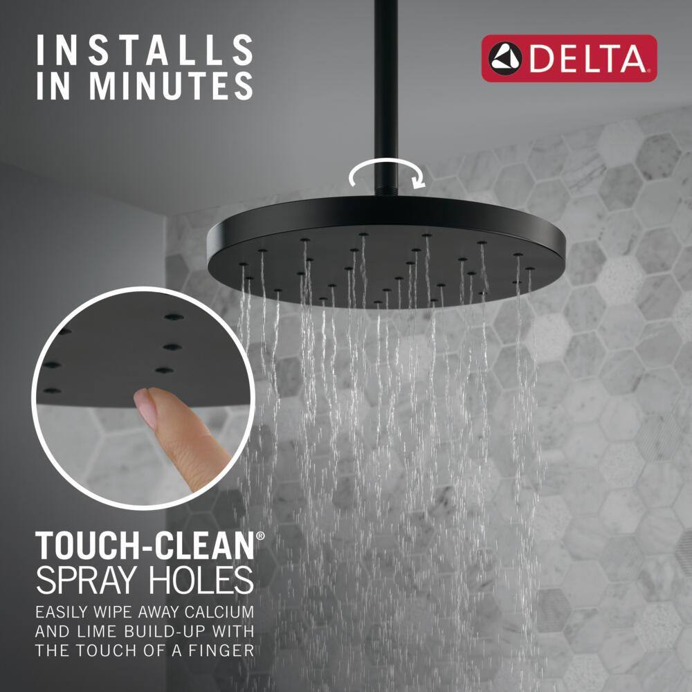 Delta 1-Spray Patterns 1.75 GPM 12 in. Wall Mount Fixed Shower Head with H2Okinetic in Matte Black