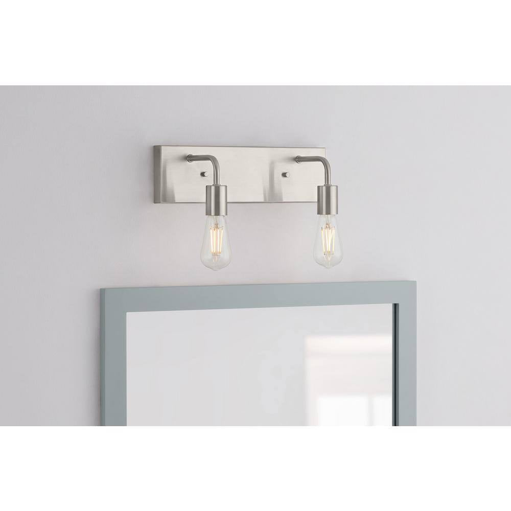 Hampton Bay Northvale 14.6 in. 2-Light Brushed Nickel Industrial Bathroom Vanity Light