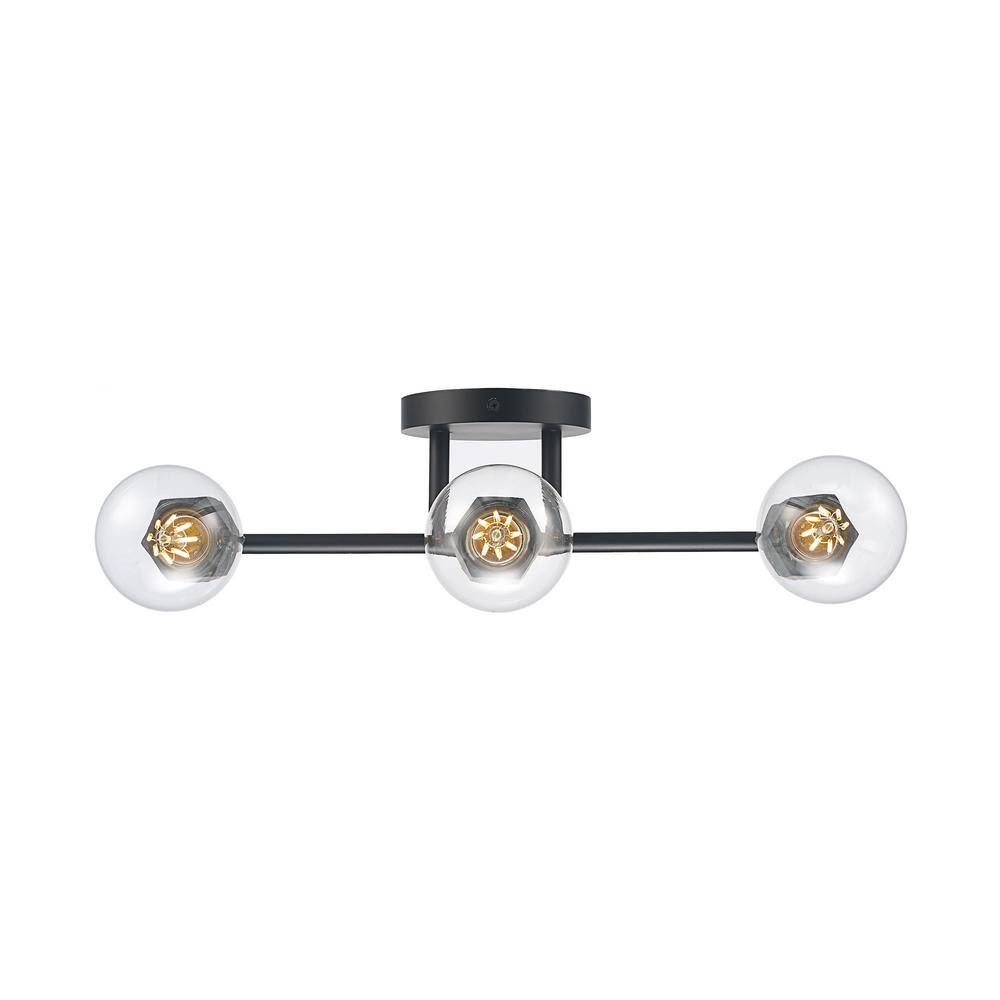 Bel Air Lighting Placerville 16 in. 3-Light Black Bathroom Vanity Light Fixture with Geometric Socket