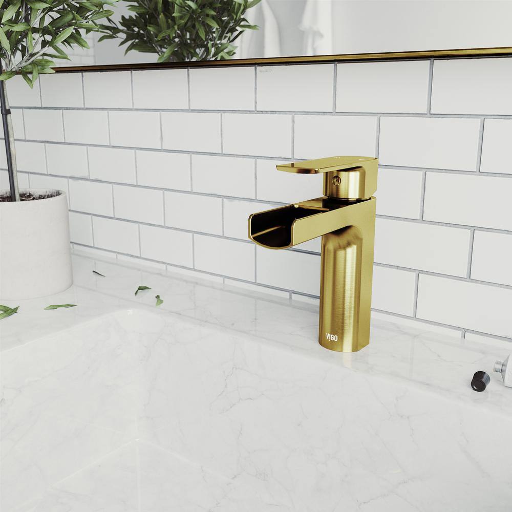 VIGO Ileana Single Handle Single-Hole Bathroom Faucet in Matte Brushed Gold