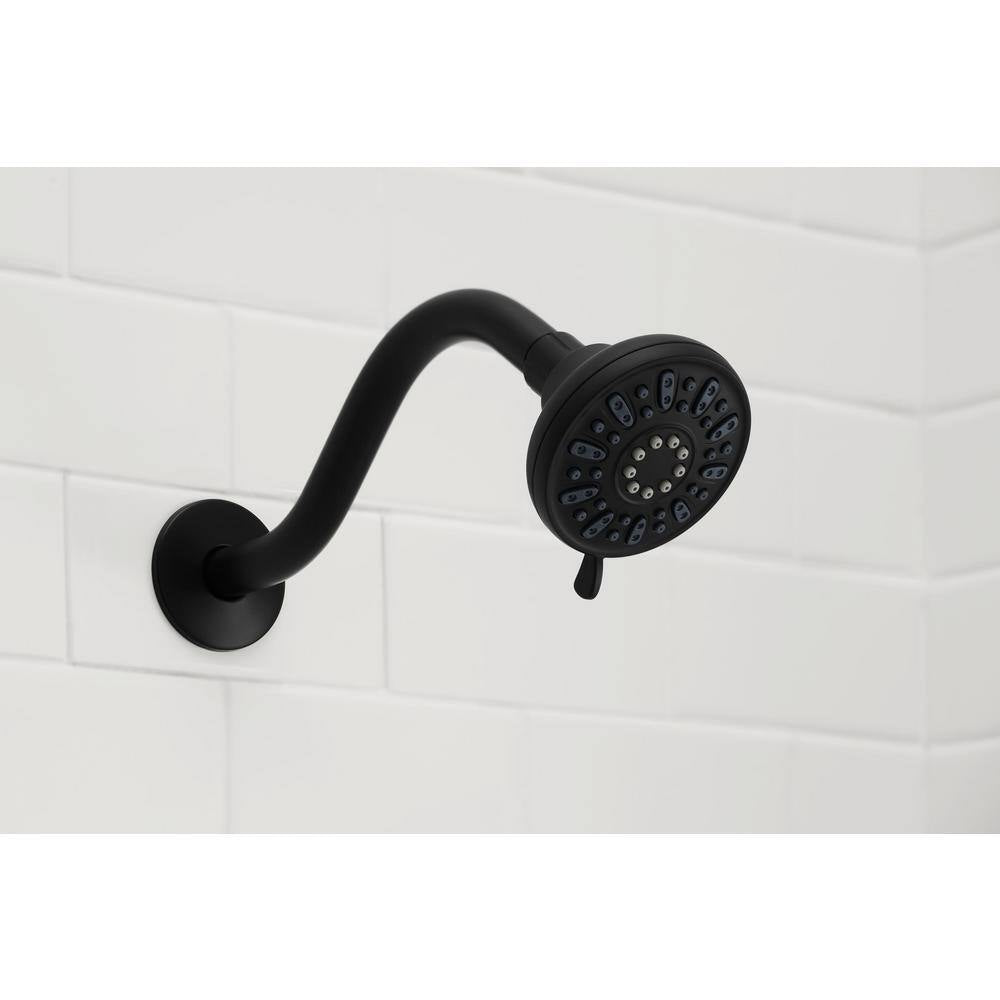 Glacier Bay 4-Spray Patterns with 1.8 GPM 3.5 in. Tub Wall Mount Single Fixed Shower Head in Matte Black