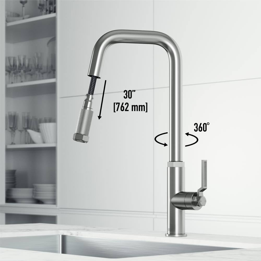 VIGO Hart Angular Single Handle Pull-Down Spout Kitchen Faucet in Stainless Steel