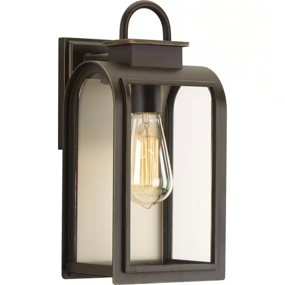 Progress Lighting Refuge Collection 1-Light Oil Rubbed Bronze Clear/Etched Umber Glass Farmhouse Outdoor Small Wall Lantern Light