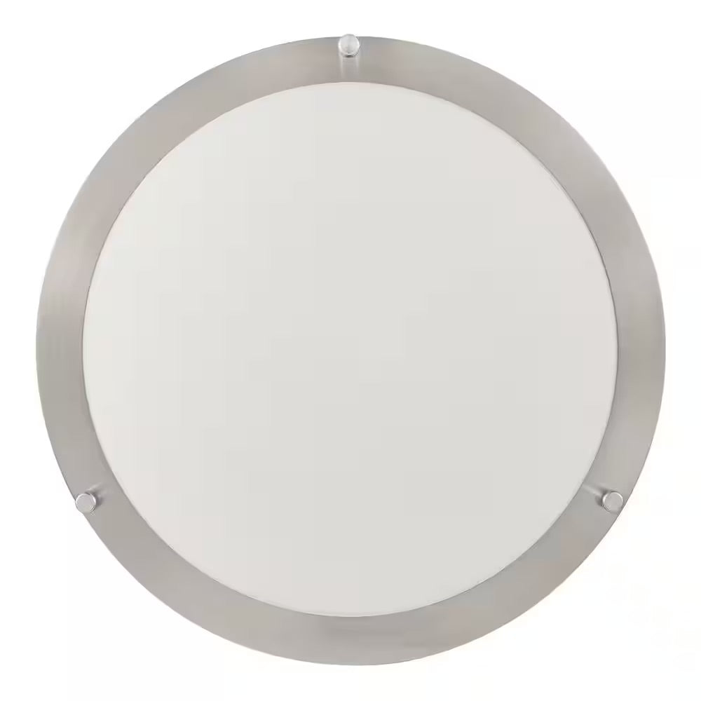 Hampton Bay Flaxmere 14 in. Brushed Nickel Dimmable LED Flush Mount Ceiling Light with Frosted White Glass Shade