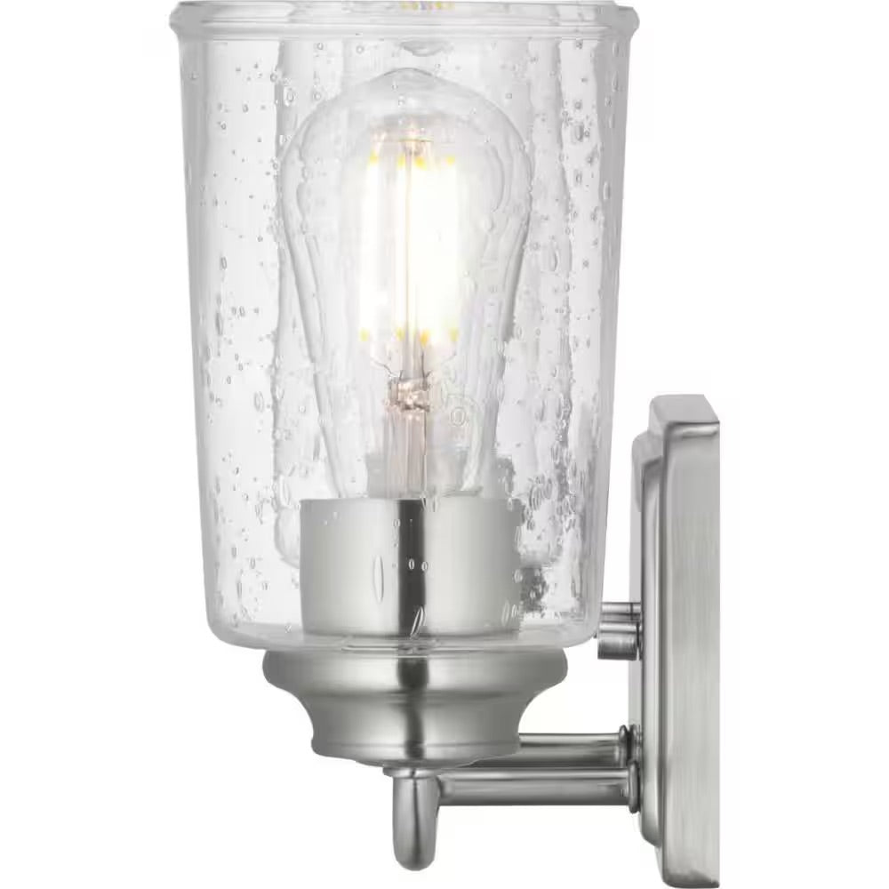 Hampton Bay Evangeline 23 in. 3-Light Brushed Nickel Farmhouse Bathroom Vanity Light with Clear Seeded Glass Shades