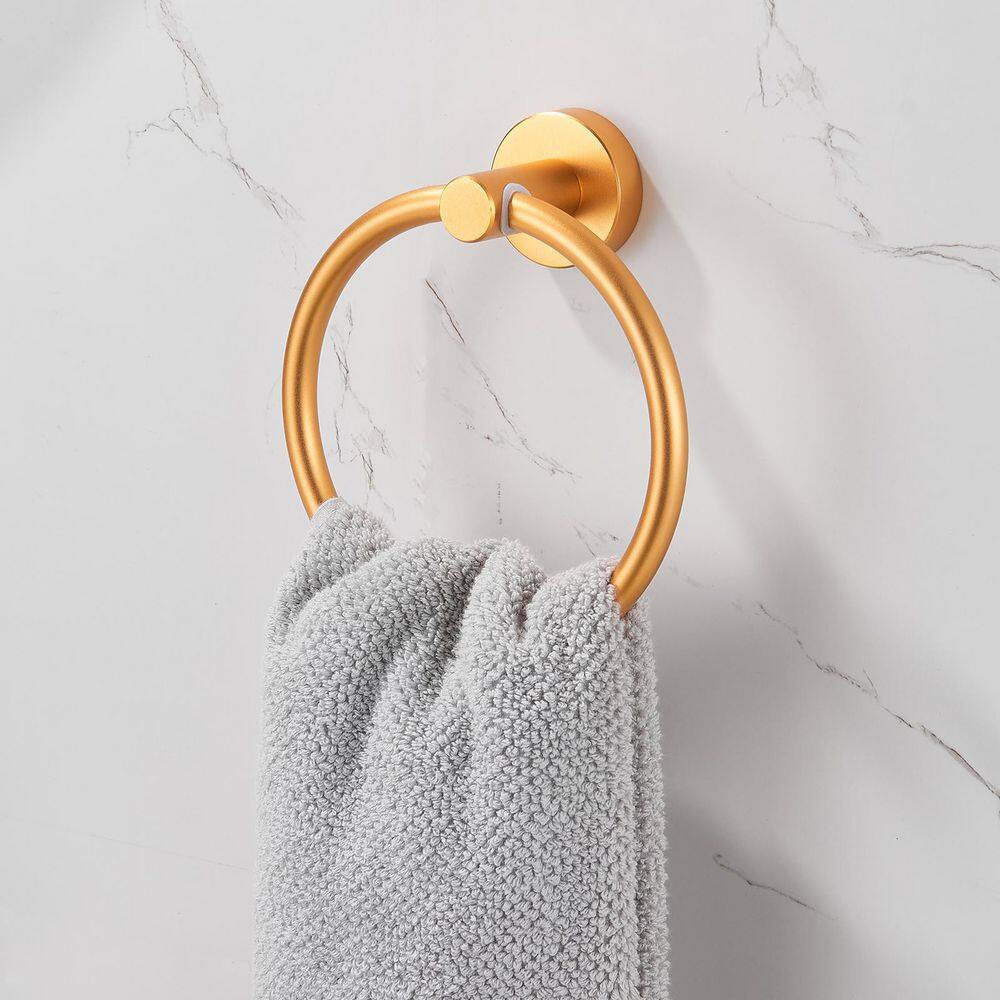 Zalerock Modern 3-Piece Bath Hardware Set with Retractable Towel Bar*1, Towel Ring*1, Toilet Paper Holder*1 in Gold