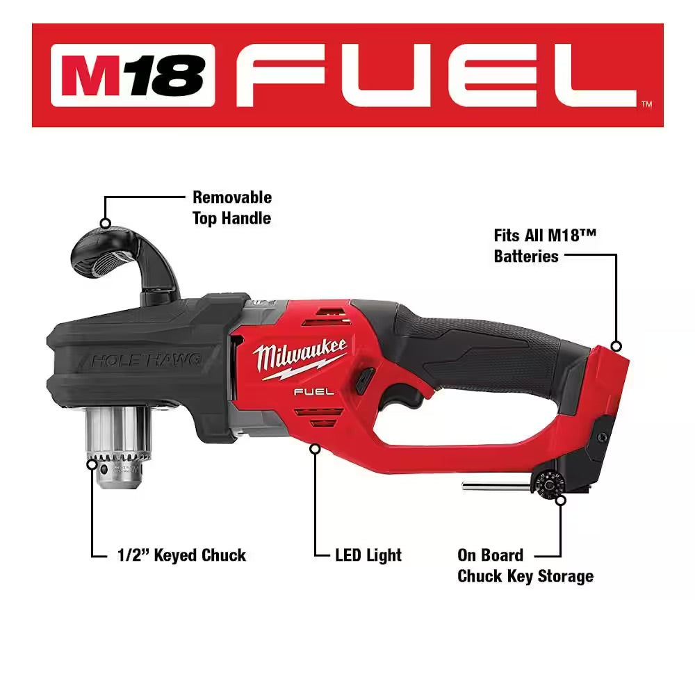 Milwaukee M18 FUEL GEN II 18-Volt Lithium-Ion Brushless Cordless 1/2 in. Hole Hawg Right Angle Drill w/9pc PACKOUT Hole Saw Kit