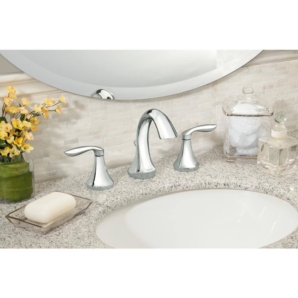 MOEN Eva 8 in. Widespread 2-Handle High-Arc Bathroom Faucet Trim Kit in Chrome (Valve Not Included)