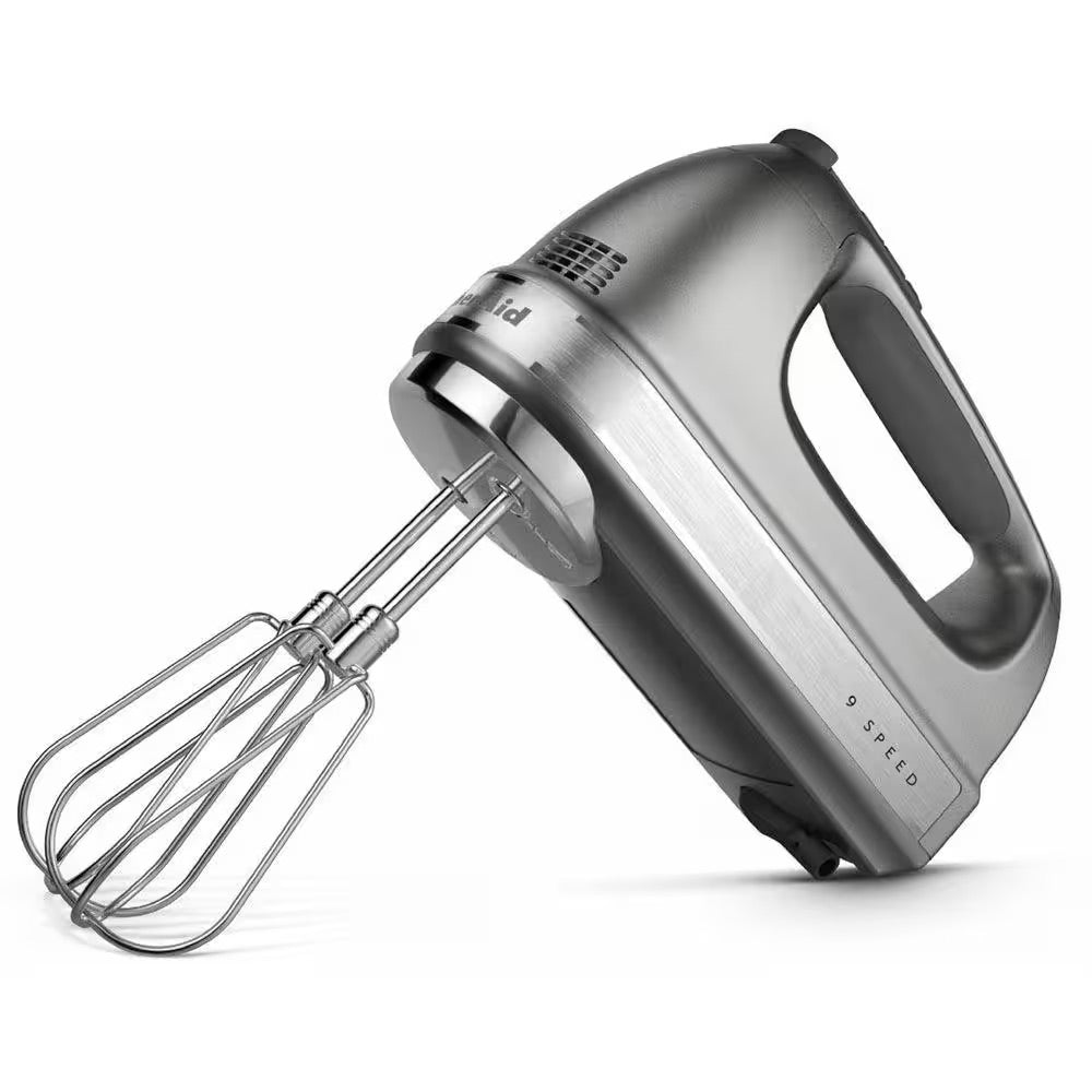 KitchenAid 9-Speed Contour Silver Hand Mixer with Beater and Whisk Attachments
