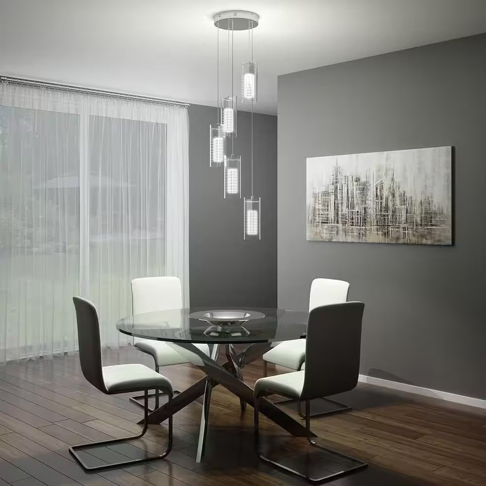 Artika Hologram 25-Watt Integrated LED Chrome Modern Hanging Pendant Chandelier Light Fixture for Dining Room or Kitchen Island