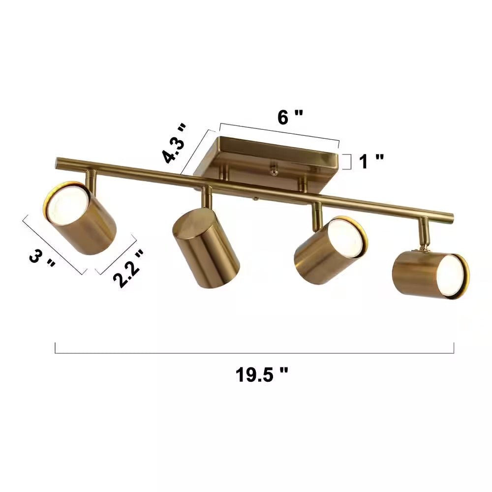 Zevni 1.6 ft. 4-Light Brass Gold Modern Track Lighting Kits Linear Rotating Head Track Light with Metal Shade