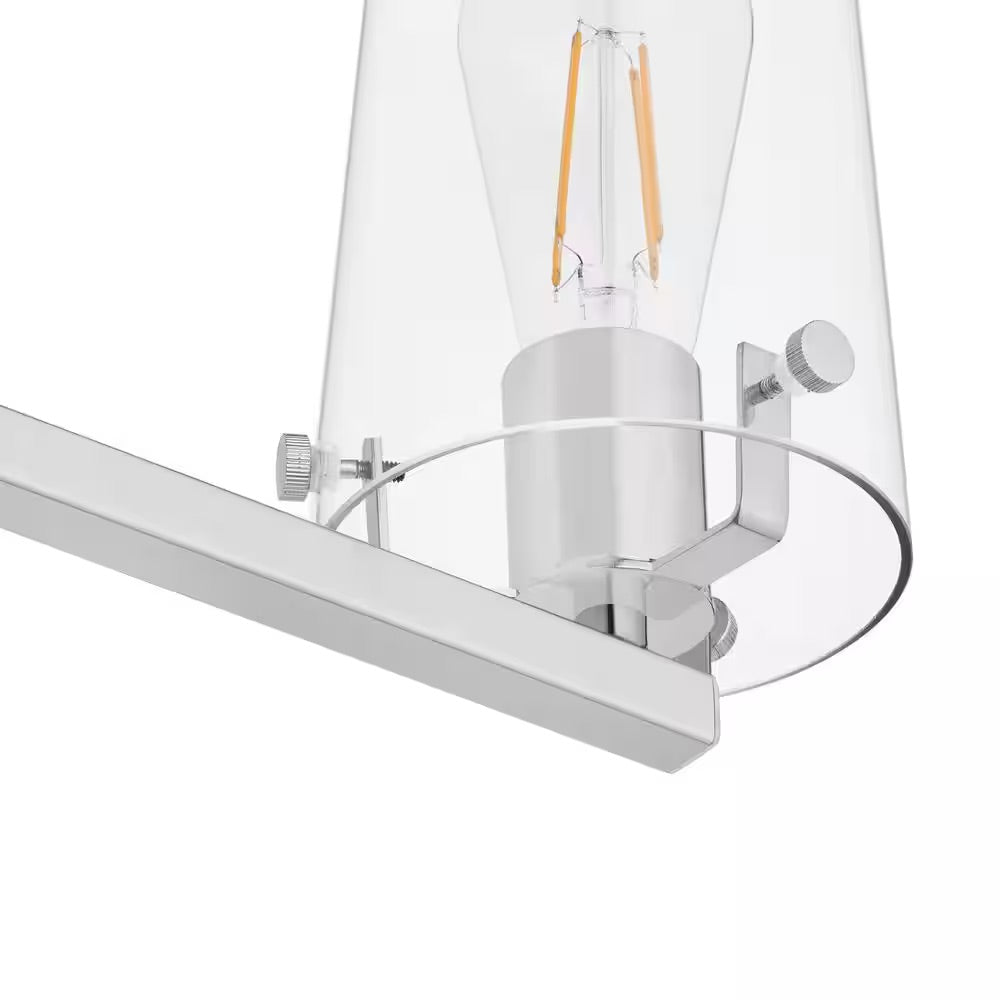 Home Decorators Collection Creek Crossing 33.75 in. 4-Light Chrome Industrial Bathroom Vanity Light with Clear Glass Shades