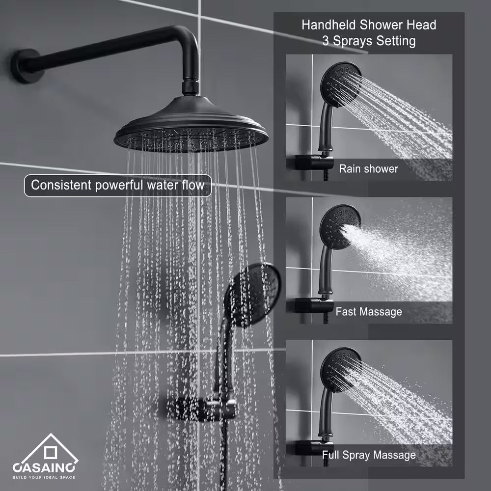 CASAINC 3-Spray Patterns 8.3 In. Wall Mount Shower Faucet Set Dual ...