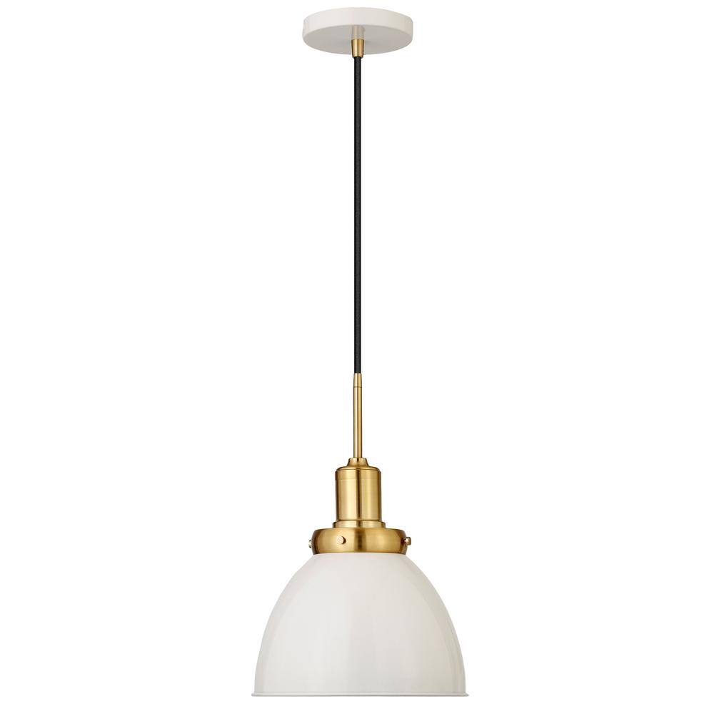 Meyer&Cross Madison 1-Light Pearled White and Brass Pendant with Metal Shade