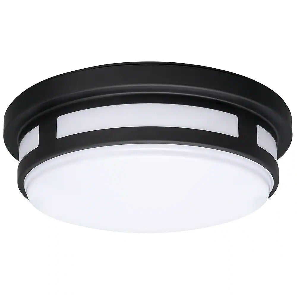 Hampton Bay 11 in. Round Black Indoor Outdoor Ceiling LED Light 3 Color Temperature Options Wet Rated 830 Lumens Front Side Porch
