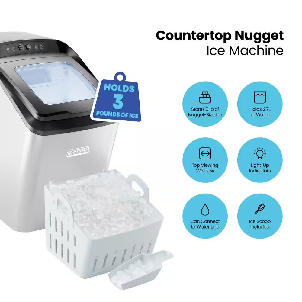 ICEMAN Countertop Nugget Ice Machine, Waterline Compatible, Creates Batch of Ice in 20 Min, Holds 3 lb. of Ice