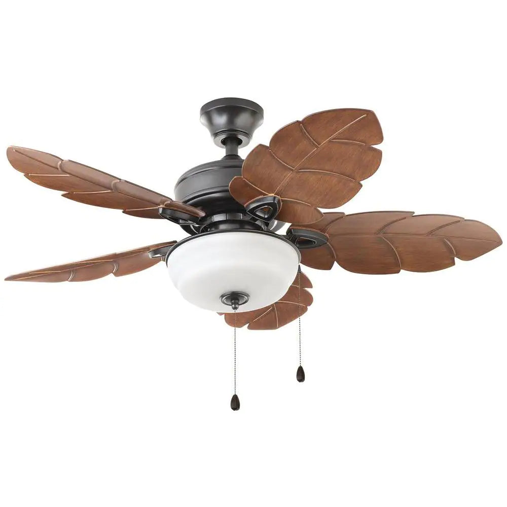 Home Decorators Collection Palm Cove 44 in. Indoor/Outdoor LED Natural Iron Ceiling Fan with Light Kit, Downrod and Reversible Motor