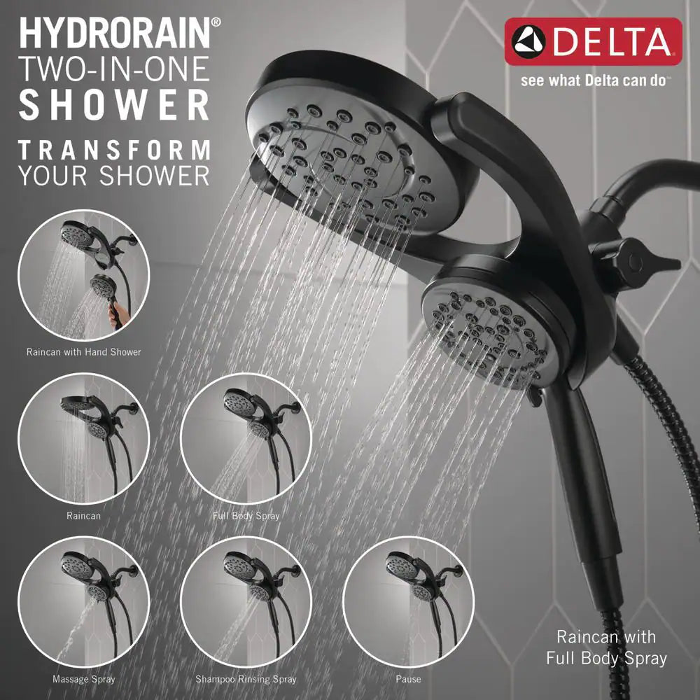 Delta HydroRain 4-Spray Patterns 1.75 GPM 6 in. Wall Mount Dual Shower Heads in Matte Black