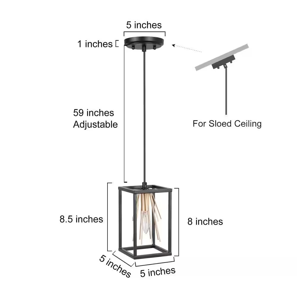 Uolfin Modern Cage Dining Room Pendant Light 1-Light Contemporary Black and Brass Lantern Pendant Light for Kitchen Island