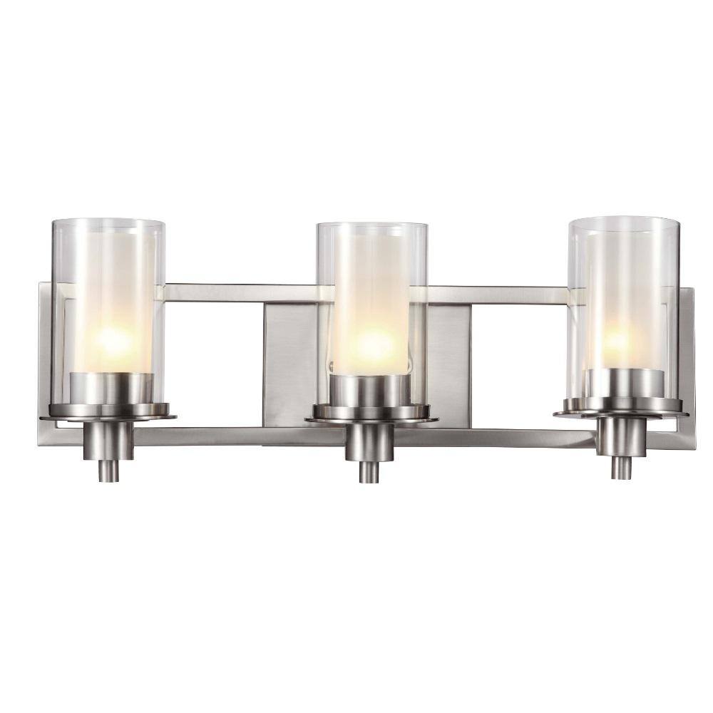 Bel Air Lighting Odyssey 22 in. 3-Light Brushed Nickel Bathroom Vanity Light Fixture with Frosted Inner Glass Shade