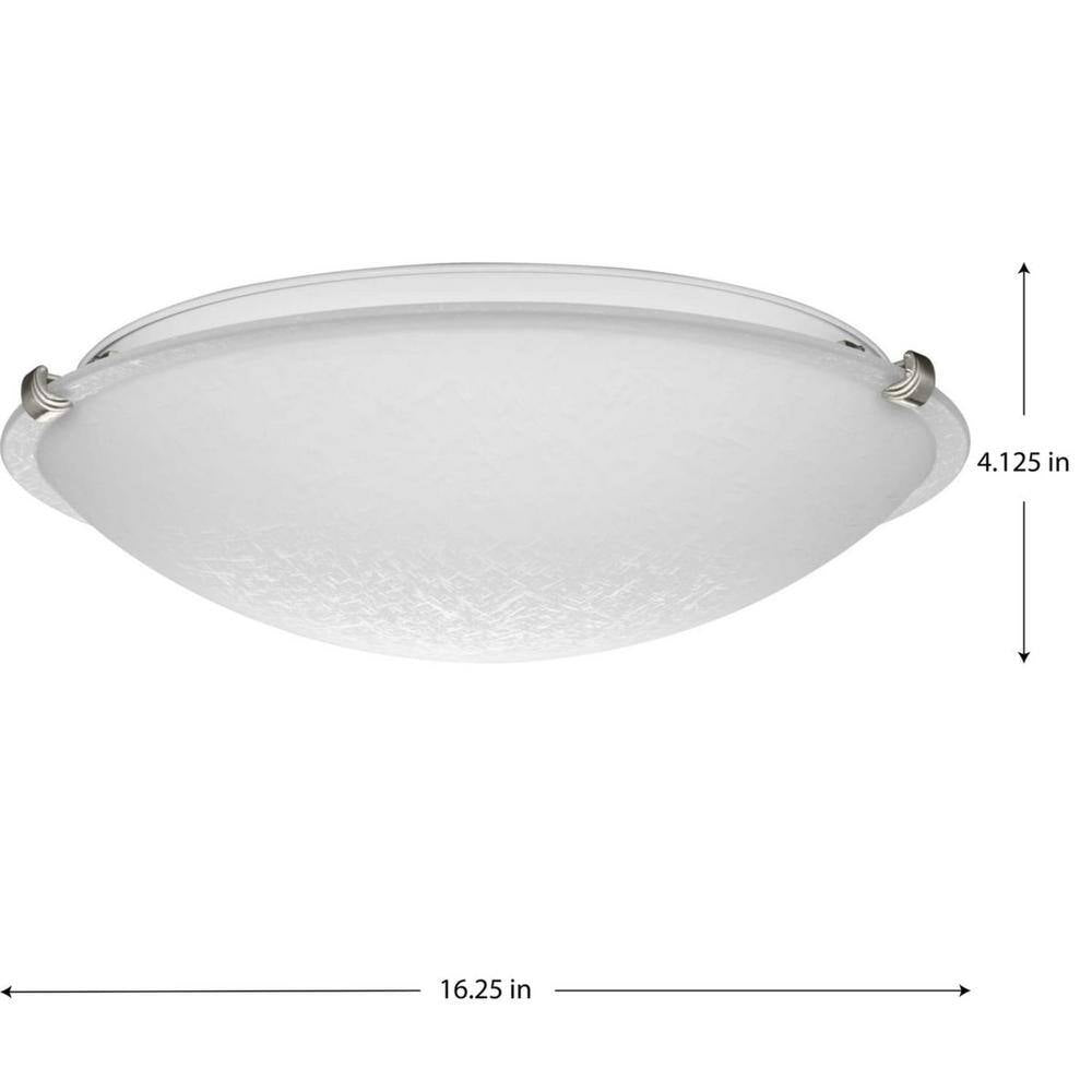 Progress Lighting Linen Dome 16.25 in. 3-Light for Brushed Nickel with Etched Linen Transitional Flush Mount Light for Bedroom