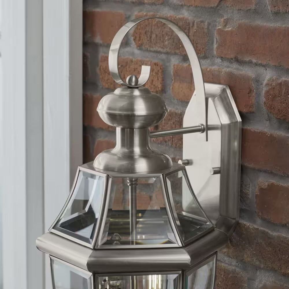 Hampton Bay Highstone 2-Light Stainless Steel Hardwired Outdoor Large Coach Light Wall Sconce