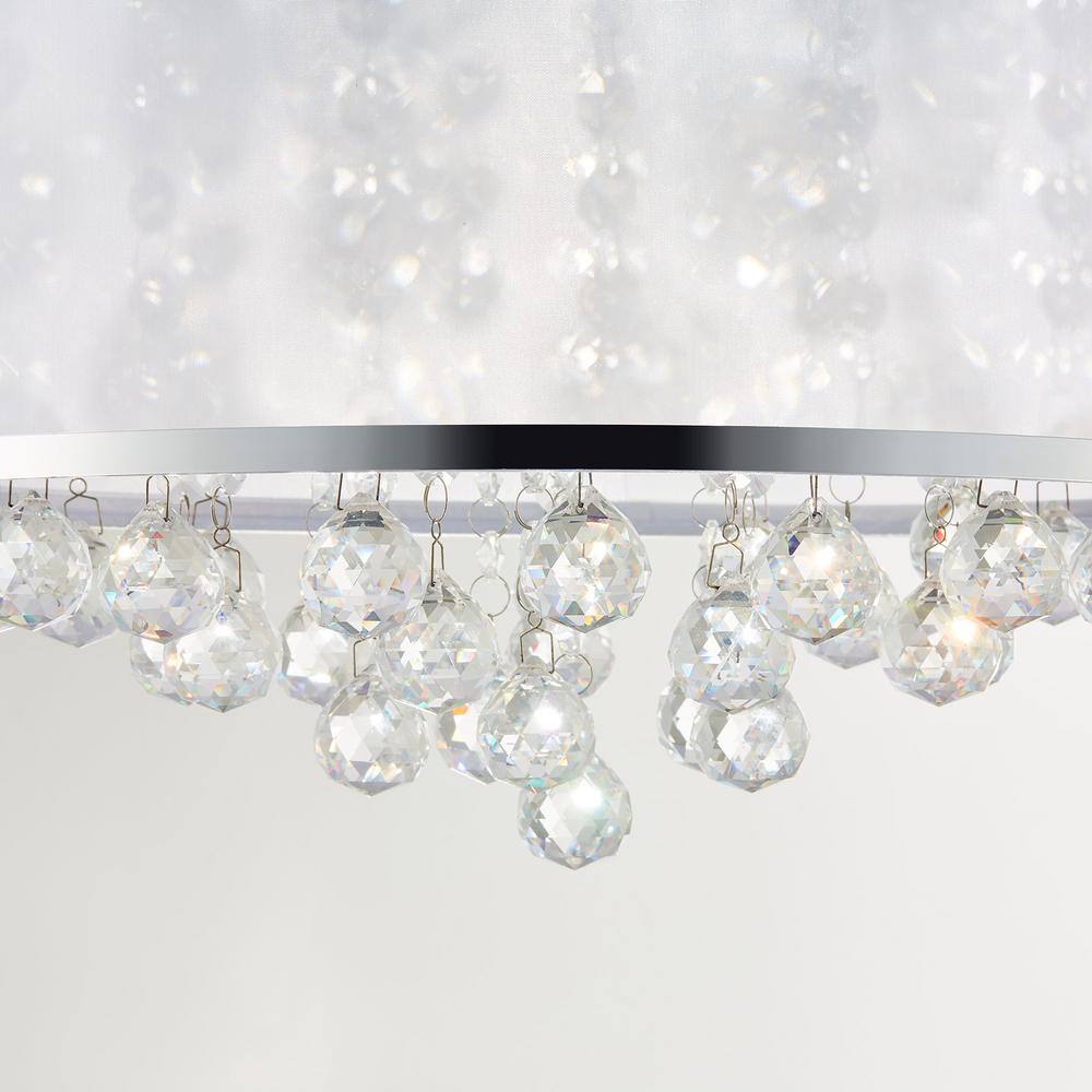 Merra 16 in. 4-Lights Crystal Chandelier Flush Mount Fixture with Organza Shade