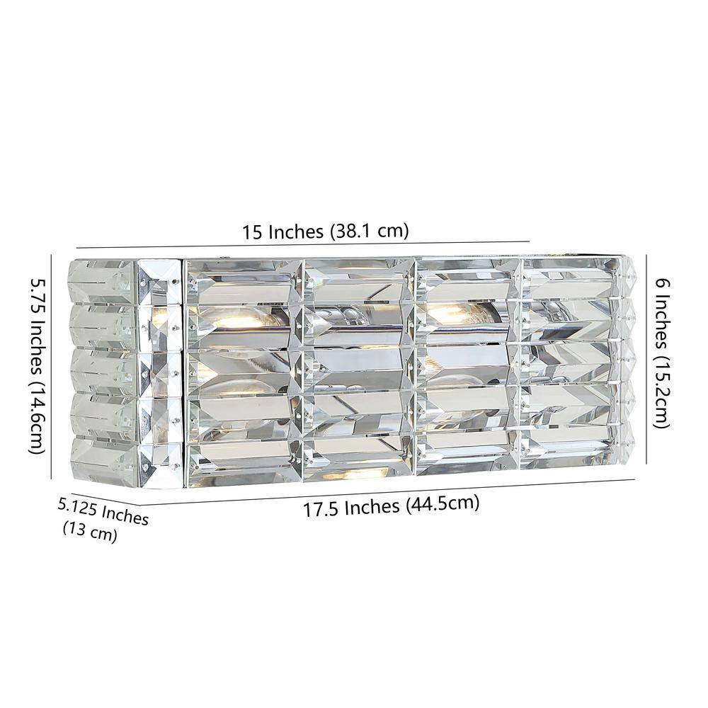 JONATHAN Y Evelyn Crystal Rectangle 17.5 in. 2-Light Chrome Iron/Crystal Glam Modern LED Vanity Ligh