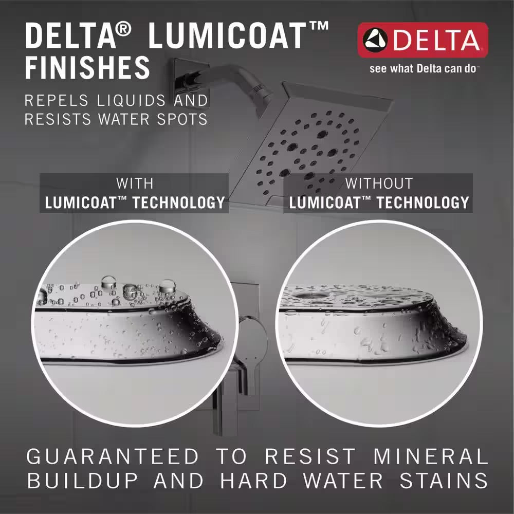 Delta Pivotal 5-Spray Patterns 1.75 GPM 6 in. Wall Mount Fixed Shower Head with H2Okinetic in Lumicoat Chrome