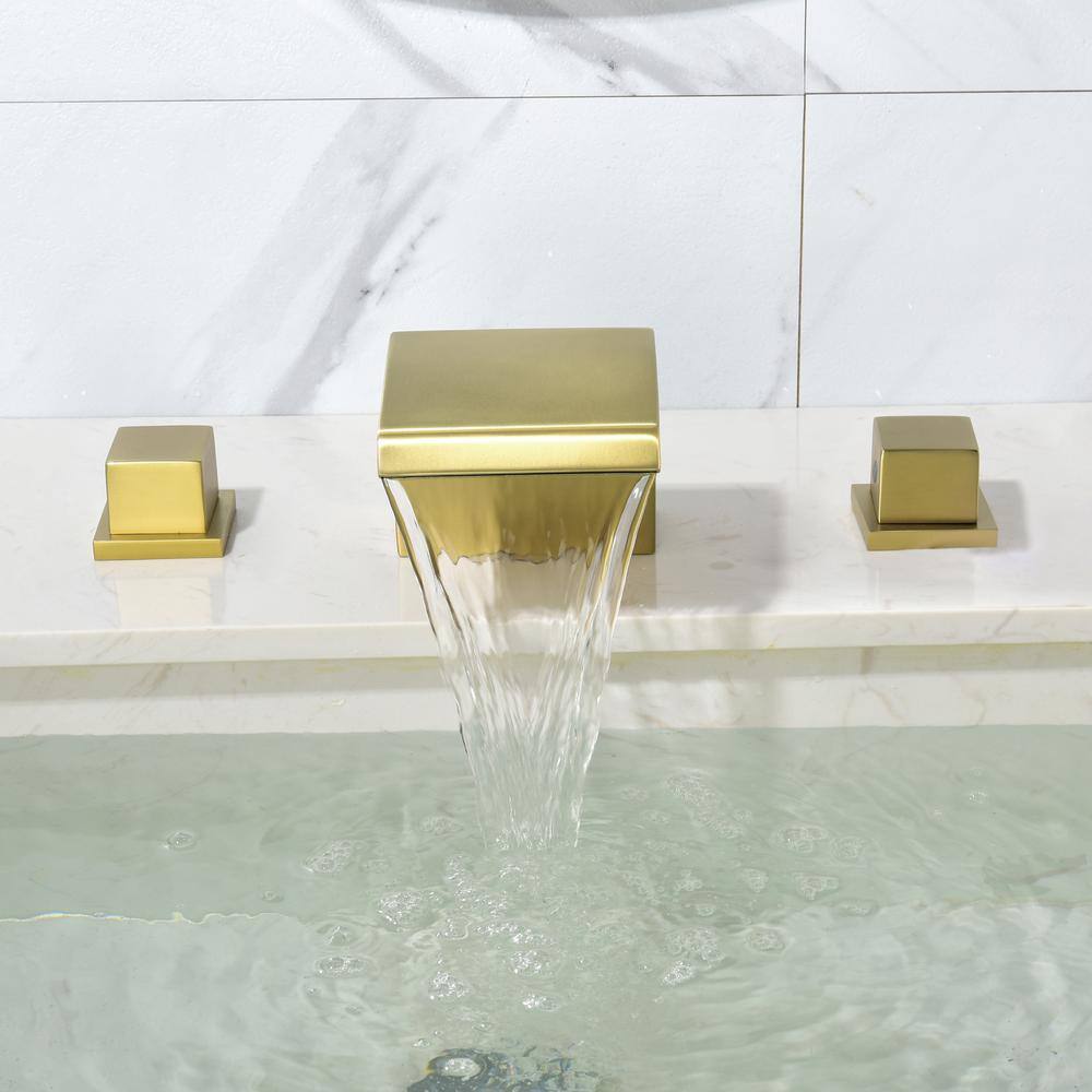 Zalerock Waterfall 8 in. Widespread 2-Handle Bathroom Faucet in Brushed Gold