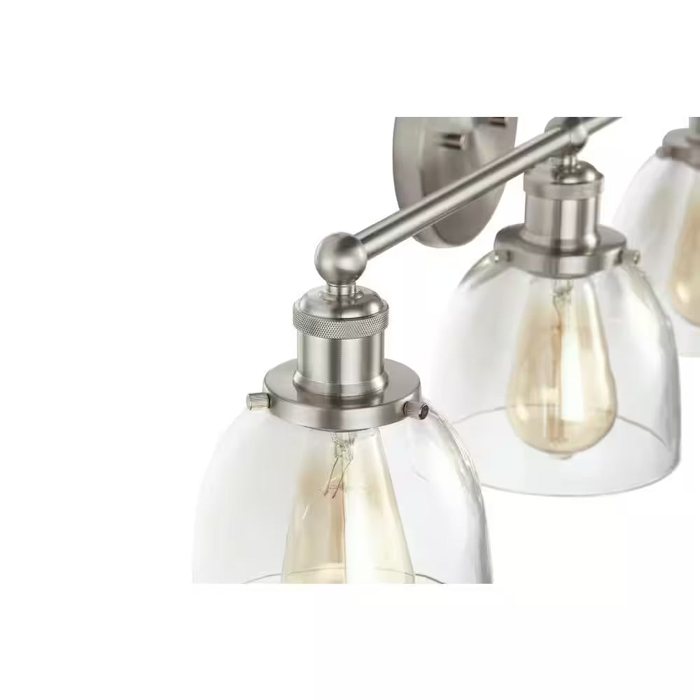 Home Decorators Collection Evelyn 37.5 in. 4-Light Brushed Nickel Modern Industrial Bathroom Vanity Light with Clear Glass Shades