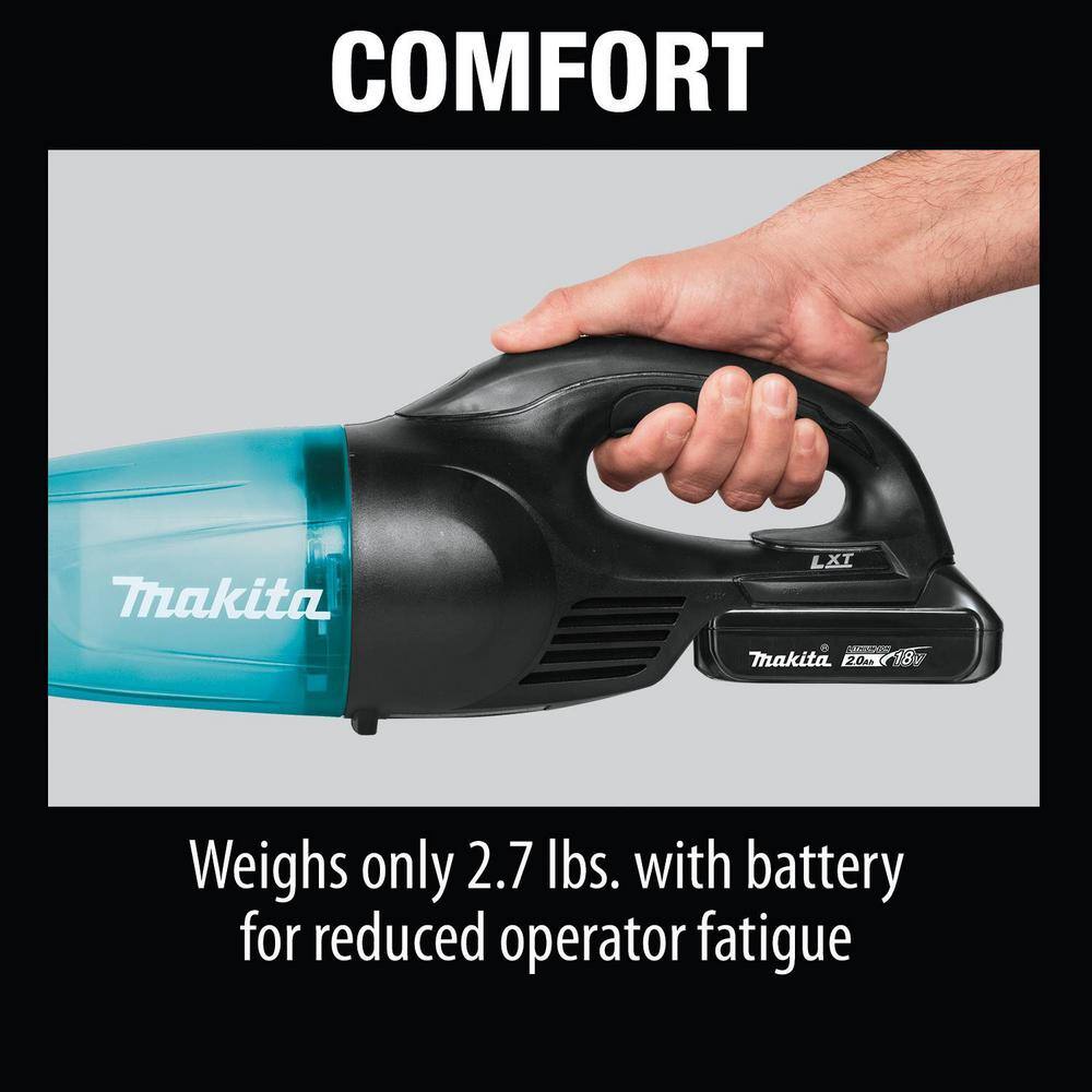 Makita 18V LXT Lithium-Ion Compact Cordless Vacuum Kit, 2.0Ah with Black Cyclonic Vacuum Attachment