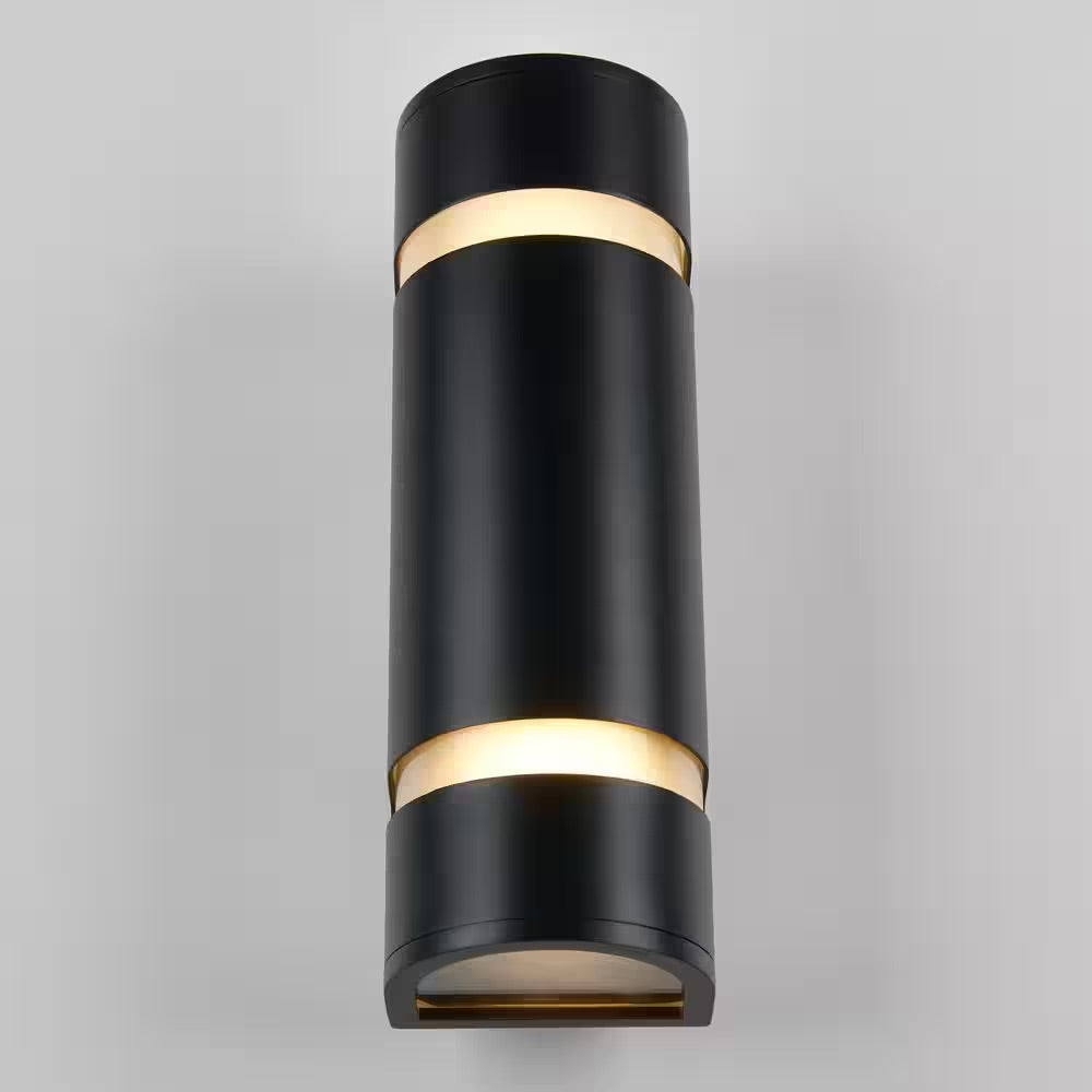Artika 3-Way Stream Black Modern Cylinder Indoor/Outdoor Hardwired Garage and Porch Light Wall Lantern Sconce
