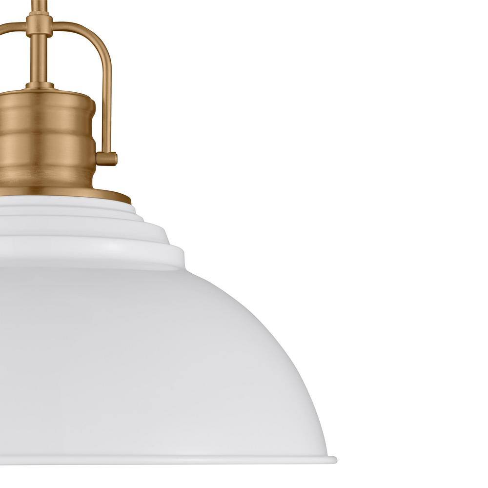 Home Decorators Collection Shelston 16 in. 1-Light White and Brass Farmhouse Hanging Kitchen Pendant Light with Metal Shade