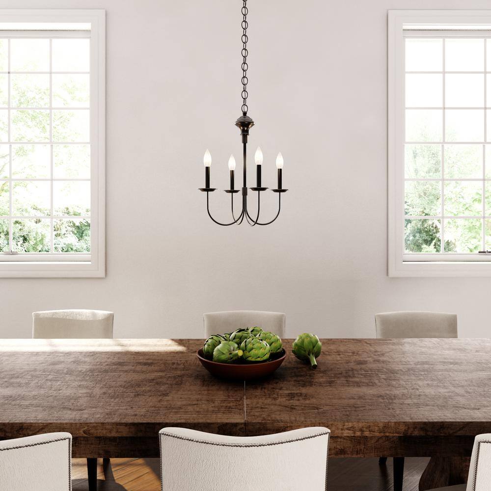 Bel Air Lighting Candle 4-Light Black Farmhouse Chandelier for Dining Room