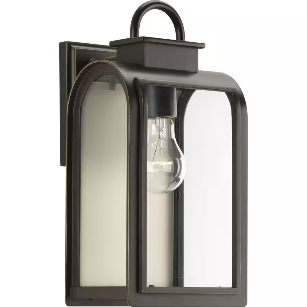 Progress Lighting Refuge Collection 1-Light Oil Rubbed Bronze Clear/Etched Umber Glass Farmhouse Outdoor Small Wall Lantern Light